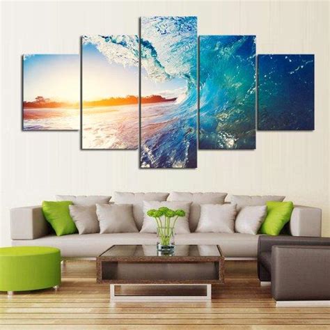 Blue Wave – Nature 5 Panel Canvas Art Wall Decor - Houston Wall