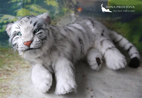 White Tiger Cub Plush Toy Poseable Art Doll Realistic Animals Etsy