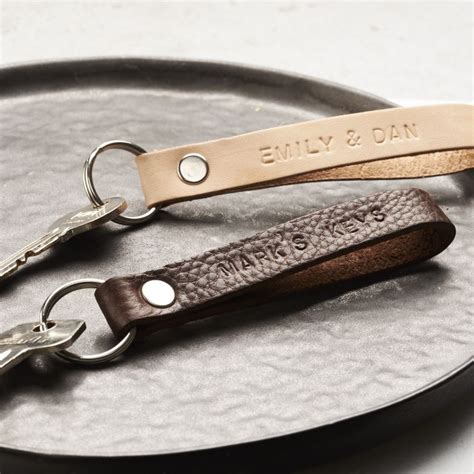 Personalised Handstamped Leather Keyring Loop Love Unique Personal