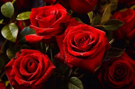 Premium Photo Bunch Of Red Roses With Water Droplets On Them Are In