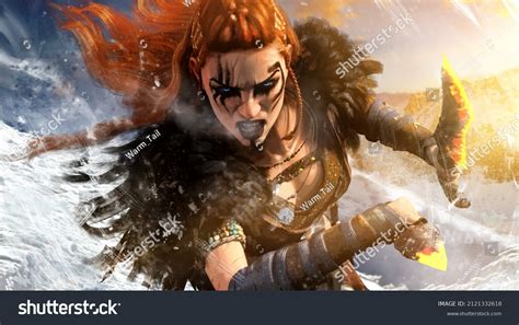 Fierce Beautiful Barbarian Woman Rapidly Running Stock Illustration ...