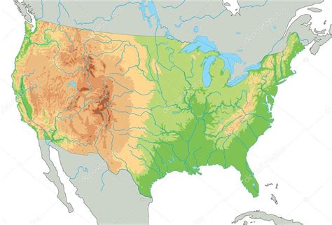 Mappa Fisica Di Stati Uniti D America Vettoriale Stock Di