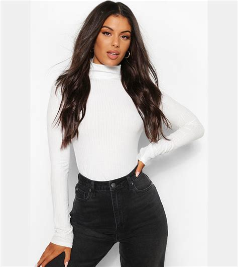 Buy Boohoo Turtle Neck Knitted Ribbed Top In Ecru 6thstreet Kuwait