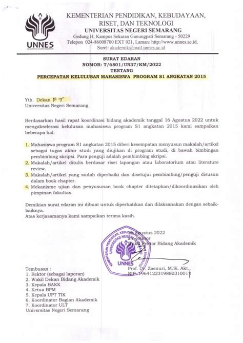 Surat Edaran Percepatan Kelulusan Mahasiswa Program S Angkatan