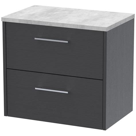 Hudson Reed Juno Graphite Grey 600mm Wall Hung 2 Drawer Vanity And Laminate Top Vanity Units