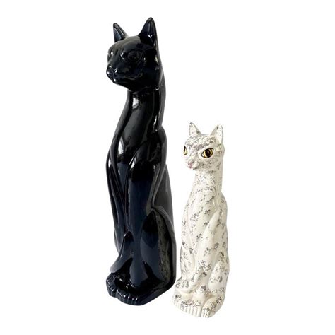 Vintage Art Deco Mid Century Modern Haeger Tall Seated Cat Ceramic Statuettes Figures 29