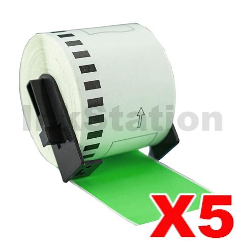 Brother 5 X DK 22205 Compatible Fluorescent Green Label Roll 62mm X 30