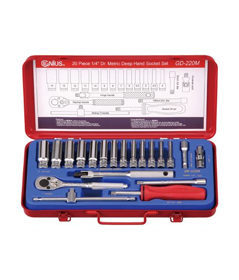 20 Piece 1 4 Dr Metric Deep Hand Socket Set Genius