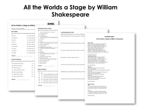 All The Worlds A Stage By William Shakespeare Teaching Resources