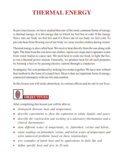 Thermal Energy - Examples, PDF | Examples
