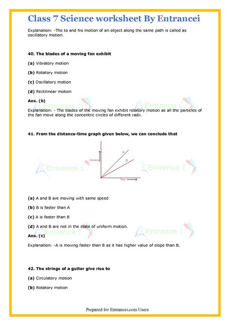 Cbse Class 7 Science Motion And Time Worksheets With Answers Chapter 13