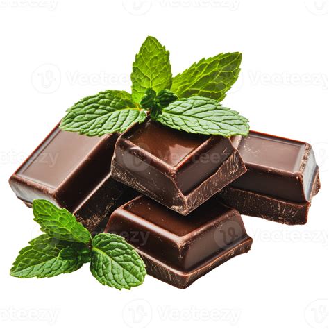 Dark chocolate bars with fresh mint leaves 49226031 PNG