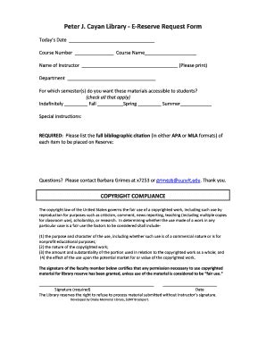 Fillable Online Sunyit Peter J Cayan Library E Reserve Request Form