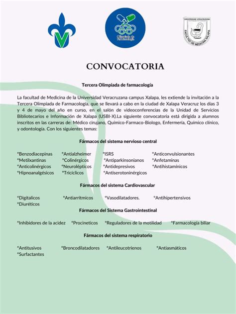 OLIMPIADA DE FARMACOLOGÍA XALAPA UV CONVOCATORIA Facultad de Medicina