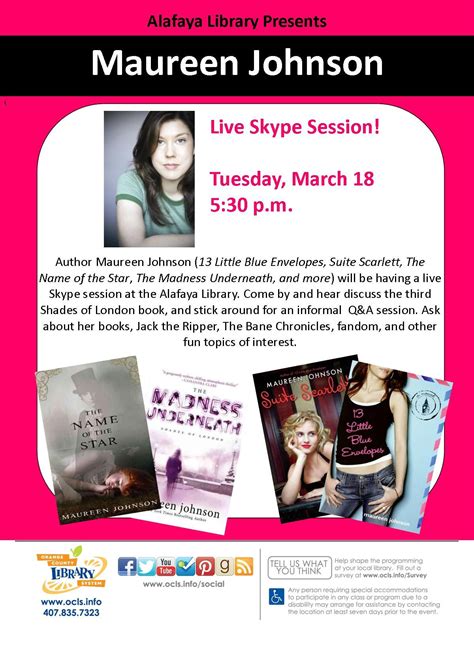 Cool Event Alert Ya Author Maureen Johnson Is Skyping In With Our