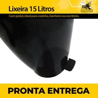 Lixeira Plástica 15 Litros Pedal Cozinha Banheiro Escritório Preta