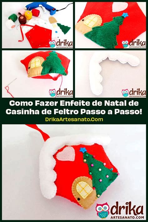 Enfeite de Natal de Casinha de Feltro Molde Grátis