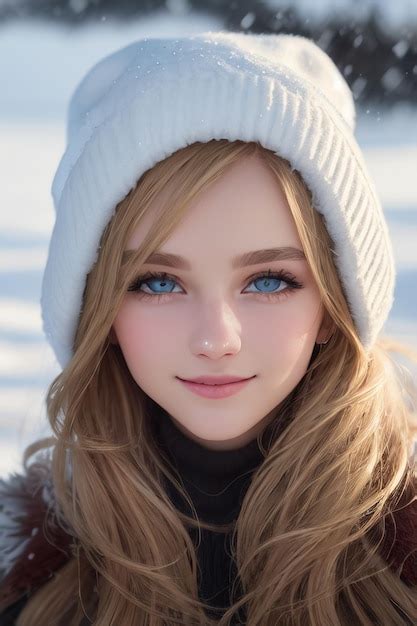 Una Chica Con Ojos Azules Y Un Sombrero Blanco Foto Premium