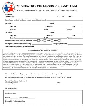 Fillable Online Private Lesson Release Form Exxcel