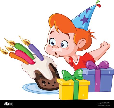 Niño soplando las velas de cumpleaños Imagen Vector de stock Alamy