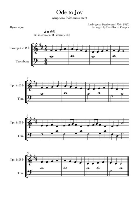 Ode To Joy Symphony 9 5th Movement Arr Davi Rocha Campos Sheet