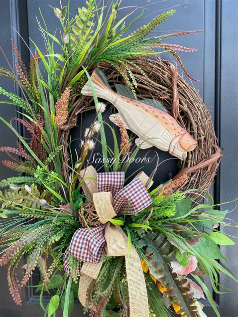 Fishing Wreath Lake House Door Wreath Lake House Wreath Grapevine