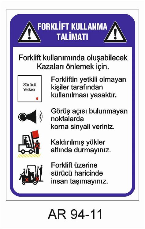 Forklift Kullanma Talimatı İş Güvenliği Uyarı Levhası