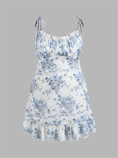 Toile De Jouy Ruffle Mini Dress Curve Plus Cider