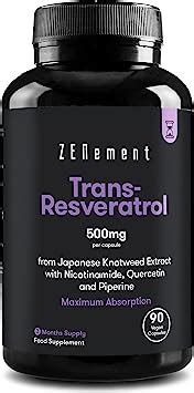 Trans Resvératrol 500 mg avec Nicotinamide Quercétine et Pipérine 98