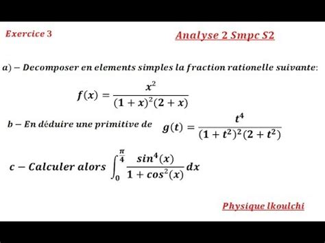 Analyse Smpc S Calcul Des Int Grales Exercice Partie Youtube