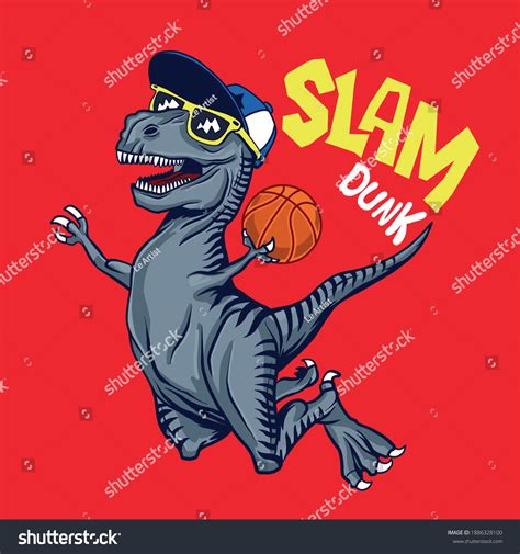 Basketball Player Dinosaur Character Designcool Dinosaur Stock Vector