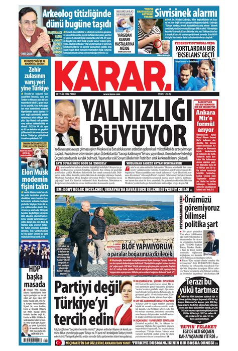 Karar Gazetesi 25 Eylül 2022 Pazar Günü Manşeti