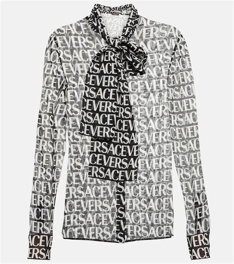 Versace Logo-print silk shirt - ShopStyle Tops