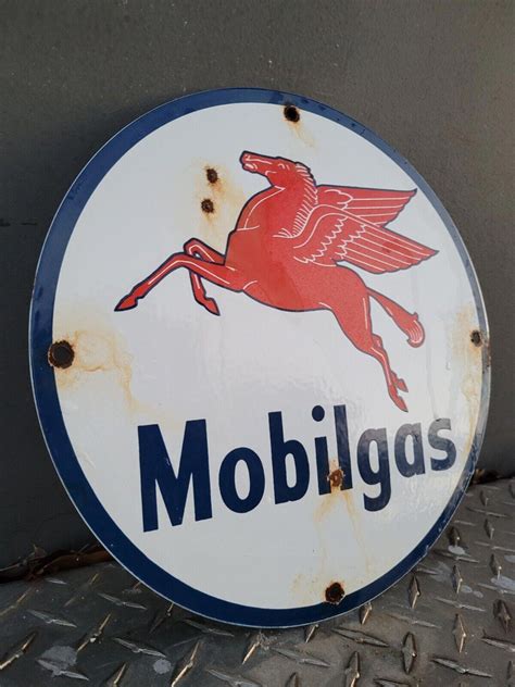 VINTAGE MOBIL MOBILGAS Porcelain Advertising Sign Gas Pump Plate Motor