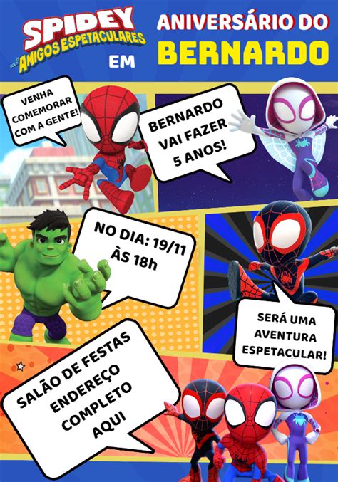 Convite aniversário Spidey e Seus Amigos Espetaculares Edite grátis