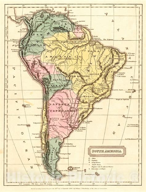 Historic Map 1821 South America Vintage Wall Art Historic Pictoric