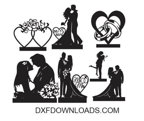 Free Svg Dxf Wedding Silhouettes Bundle Vectors Dxf Downloads Files