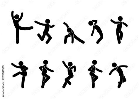 Dancing People In Different Poses A Set Of Stick Figure People