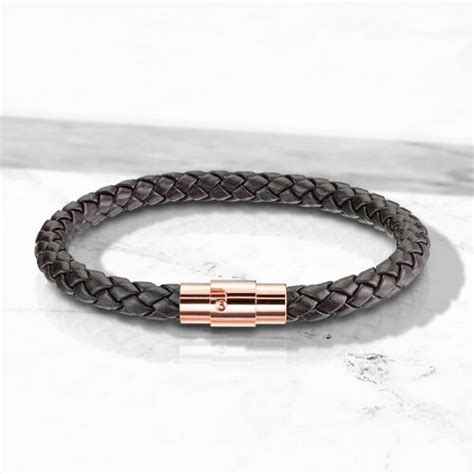 Braided Bolo Leather Bracelet W Magnetic Stainless Steel Locking Clasp