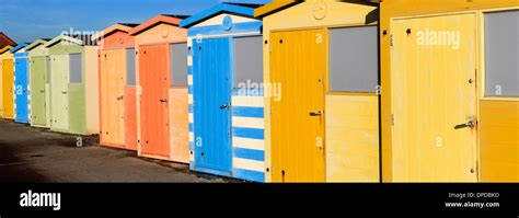 Colourful Wooden Beach Huts On The Promenade Seaford Town East Sussex