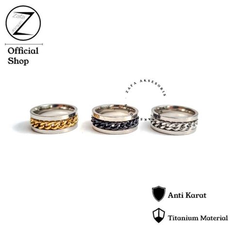 Jual Zafa Cincin Pria Wanita Titanium Stainless Steel Black Silver Gold