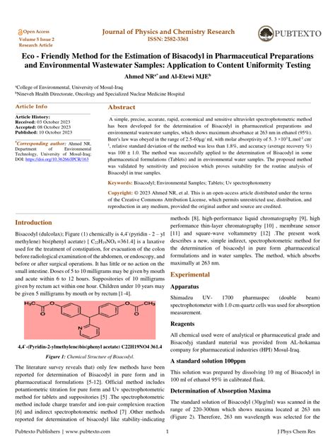 Pdf Eco Friendly Method For The Estimation Of Bisacodyl In