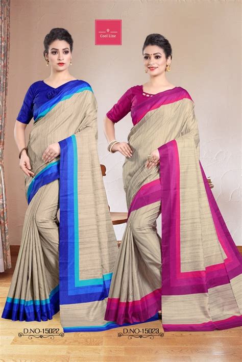 Printed Daily Wear School Teachers Uniform Saree 6 3 M With Blouse