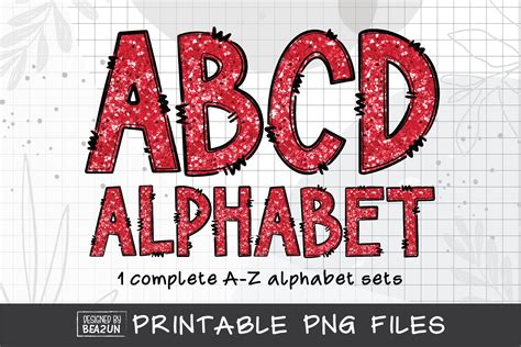 Dark Red Glitter Alphabet Doodle Letter Graphic By Kumabearstudio