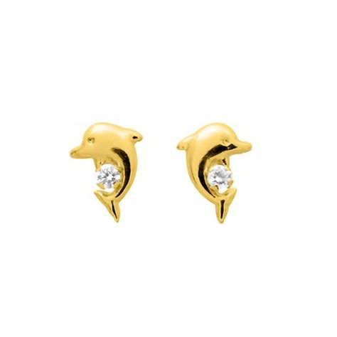 Boucles D Oreilles Enfant Oxyde De Zirconium Or 18 Carats Dauphin