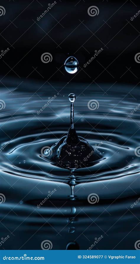 Water Droplet Mid Air Splash With Ripple Effect In Dark Environment