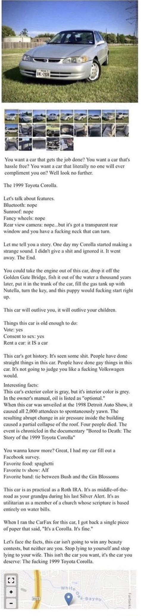 A Craigslist Ad For A Corolla Gag