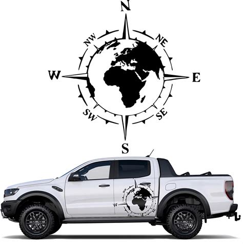 NAKLEJKA Grafika na samochód Kamper Mapa ŚWIATA Róża Wiatrów Kompas