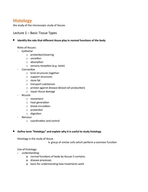 Histology Notes Histology The Study Of The Microscopic Study Of