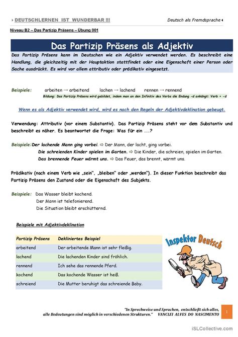 B Das Partizip Pr Sens Als Adjekt Deutsch Daf Arbeitsbl Tter Pdf Doc